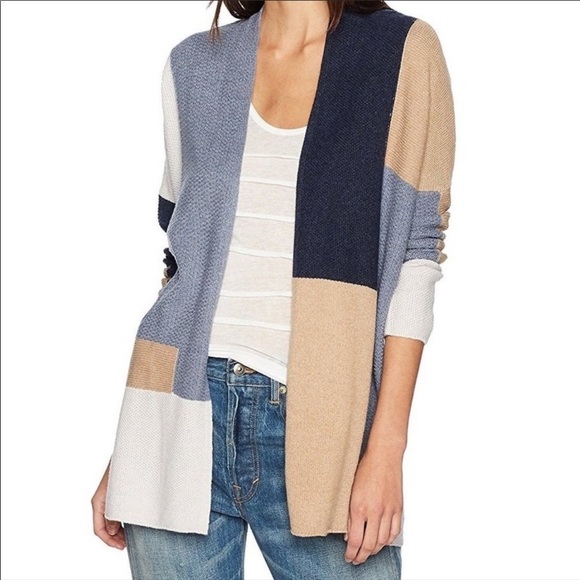 Lucky Brand Women Open Cardigan Color Block Blue/Tan,Long Sleeves,Size XS - Picture 1 of 10